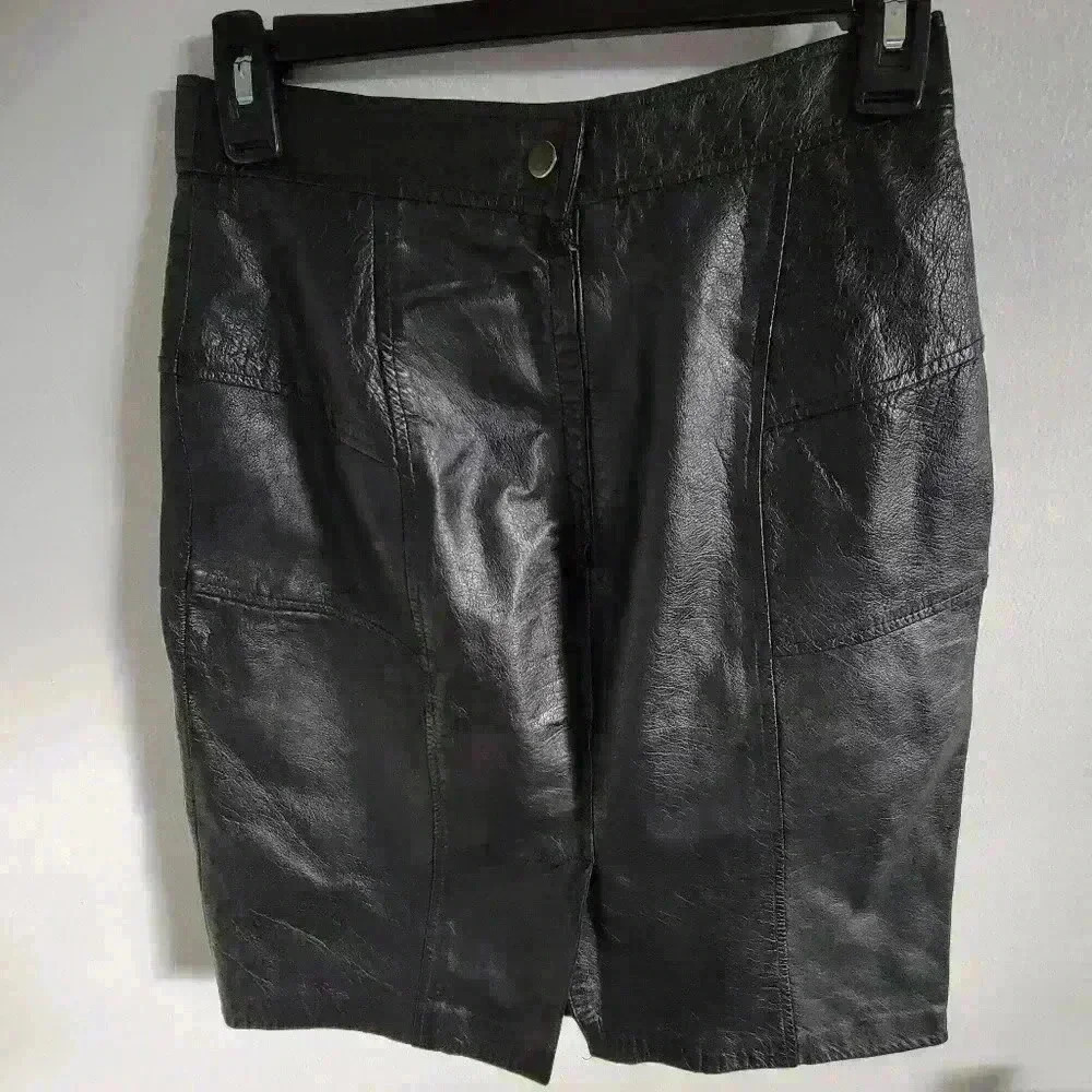 Beautiful Vintage Morningside Black REAL Leather Women's Skirt Size 10